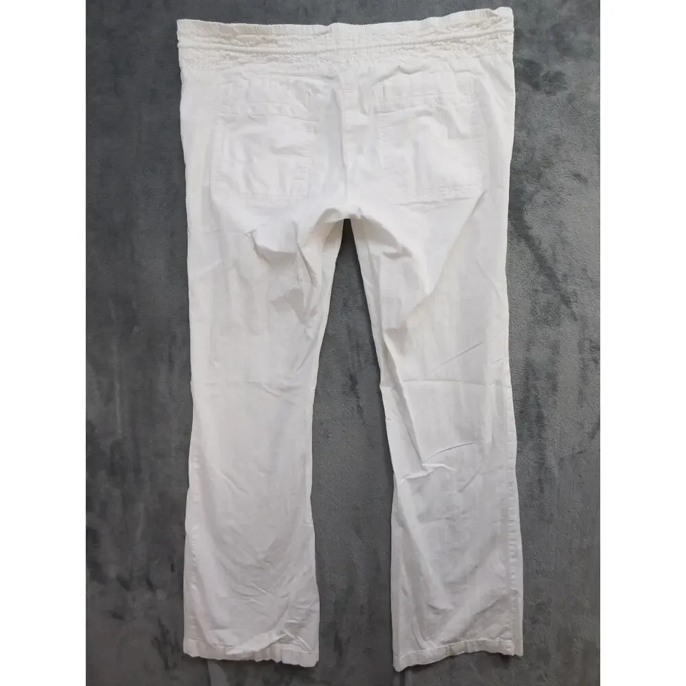 BC Clothing Men’s L White Linen Elastic Waist Drawstring Flared Leg Pants